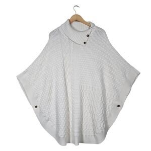 Talbots Cable Knit Poncho Sweater 2X 3X Ivory Classic Cottagecore Layering